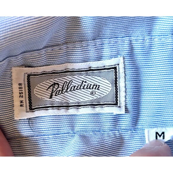 Vintage 60's Palladium Blue & White Short Sleeve Button Detail Retro Style Shirt - Picture 5 of 6